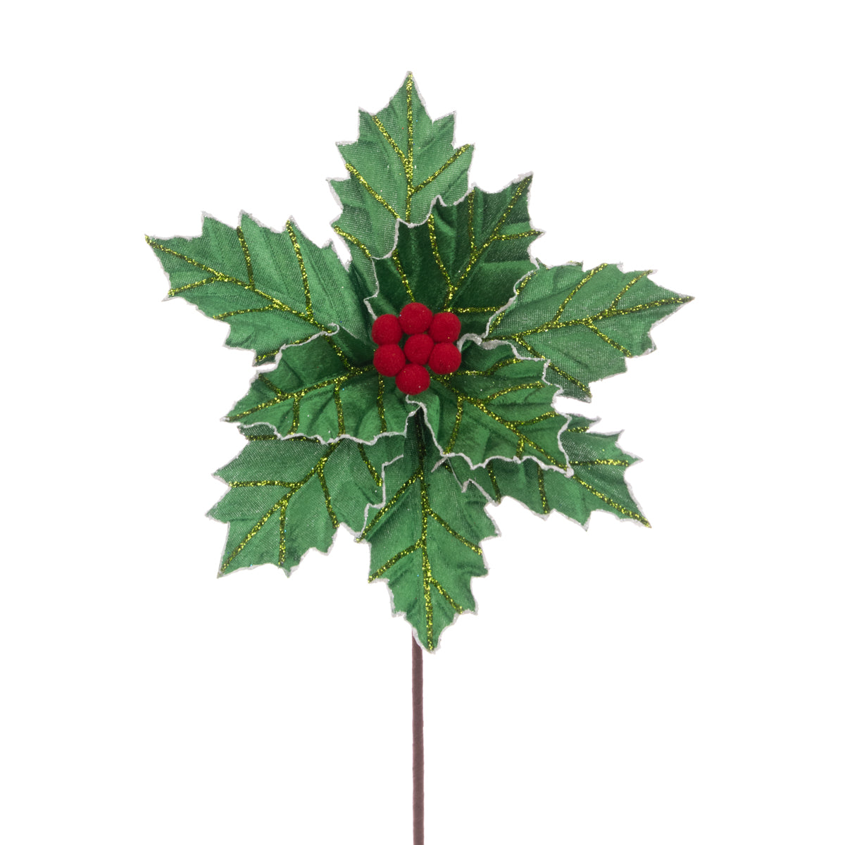 Christmas Holly Poinsettia Stem - 27cm