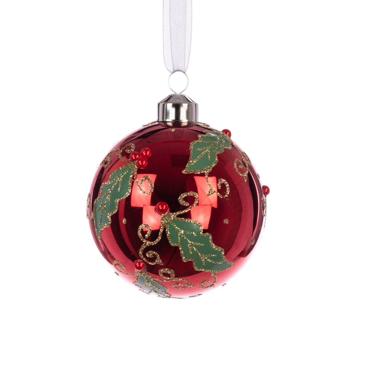 Red Glass Emely Holly Christmas Bauble - 8cm