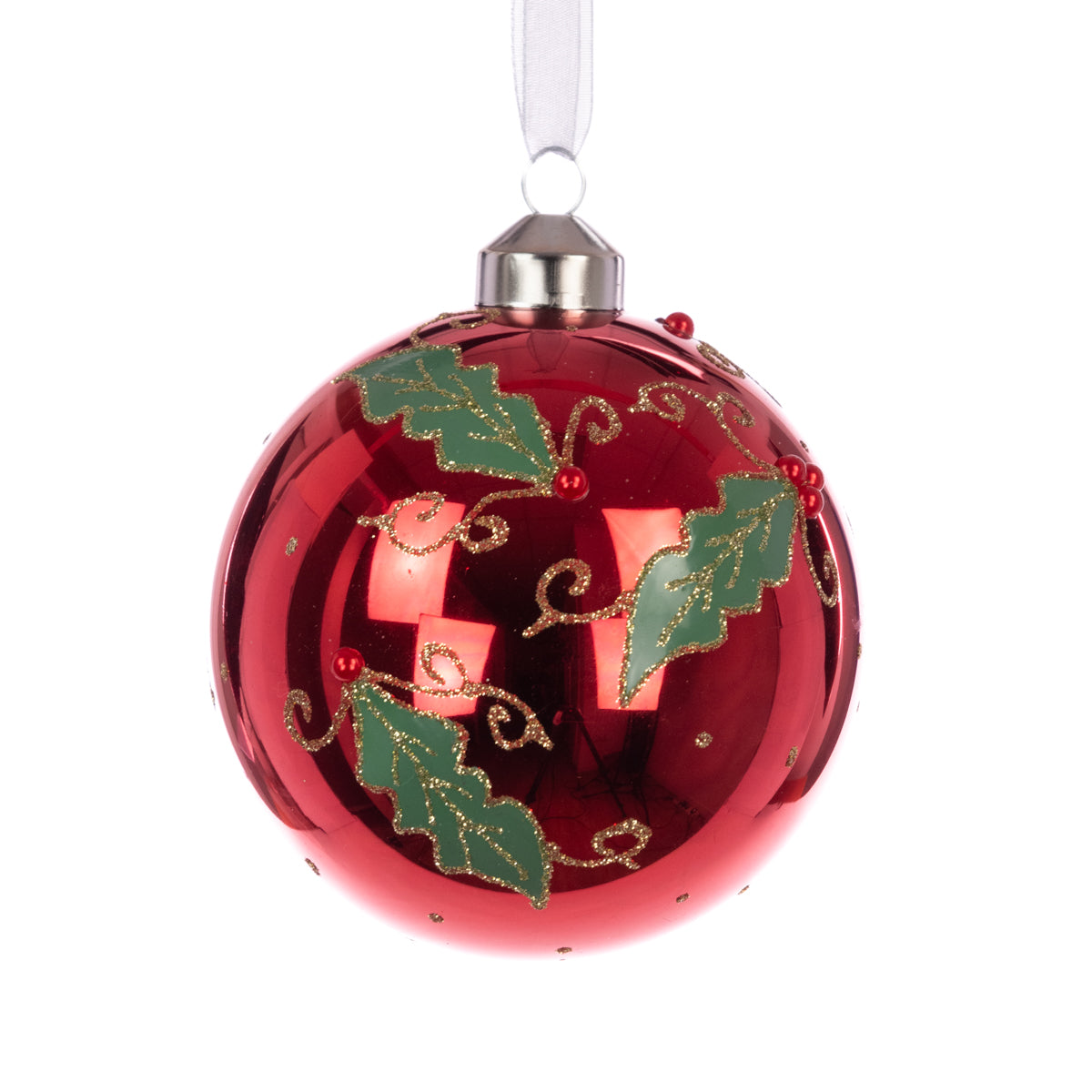 Red Glass Emely Holly Christmas Bauble - 10cm