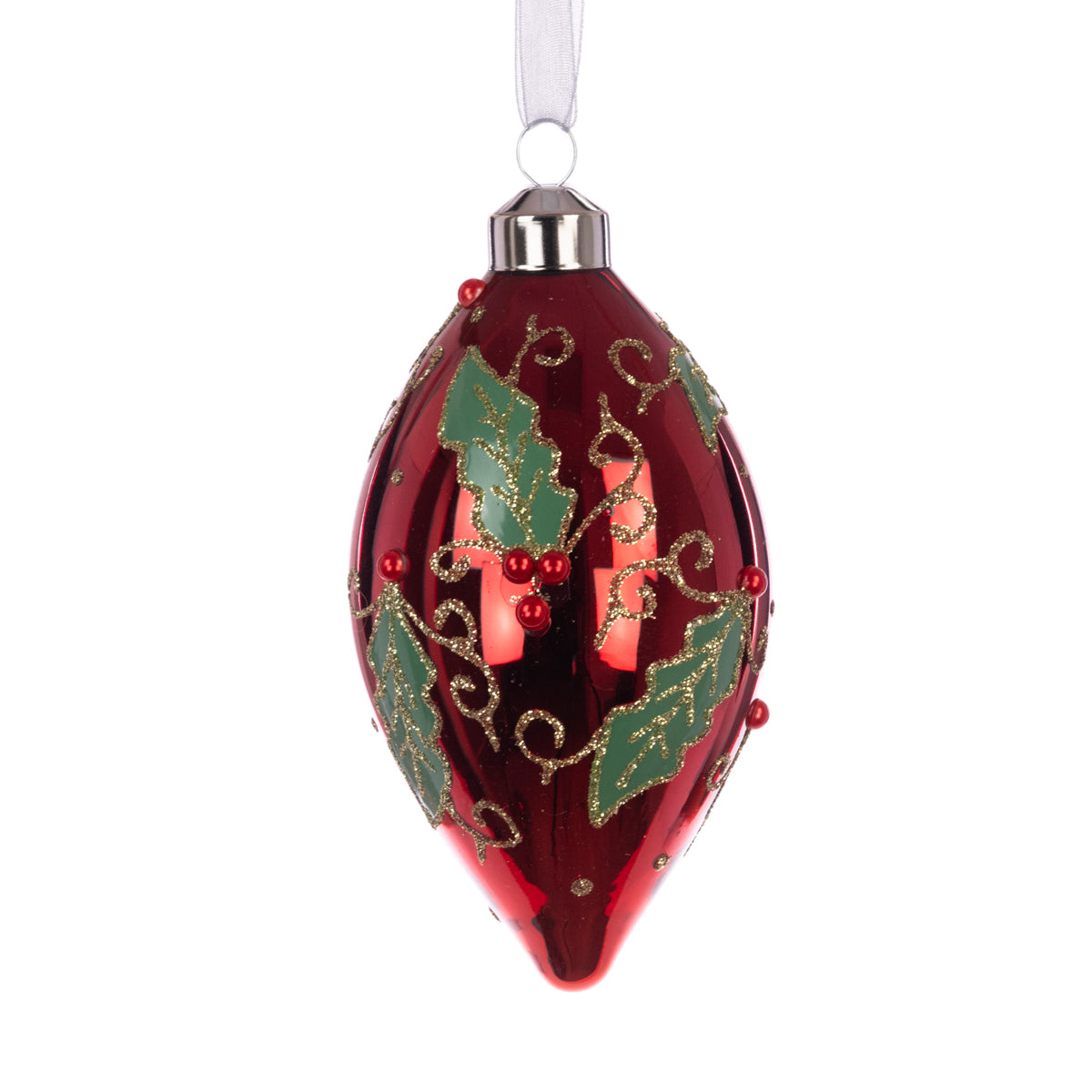 Red Glass Emely Holly Finial Christmas Decoration - 12cm