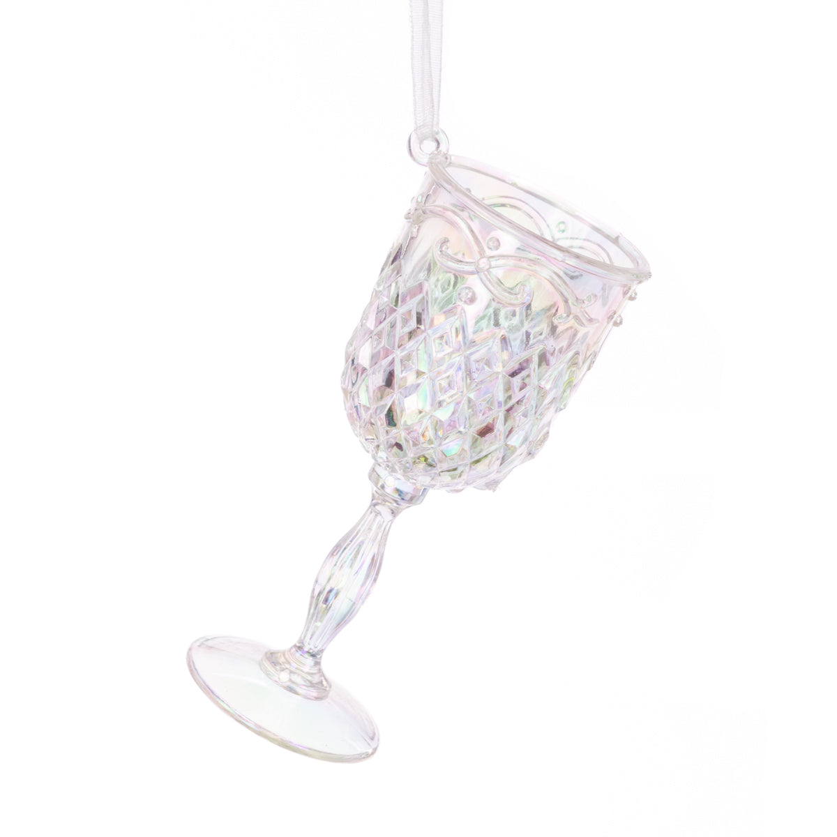 Iridescent Wine Glass Bauble - 10cm