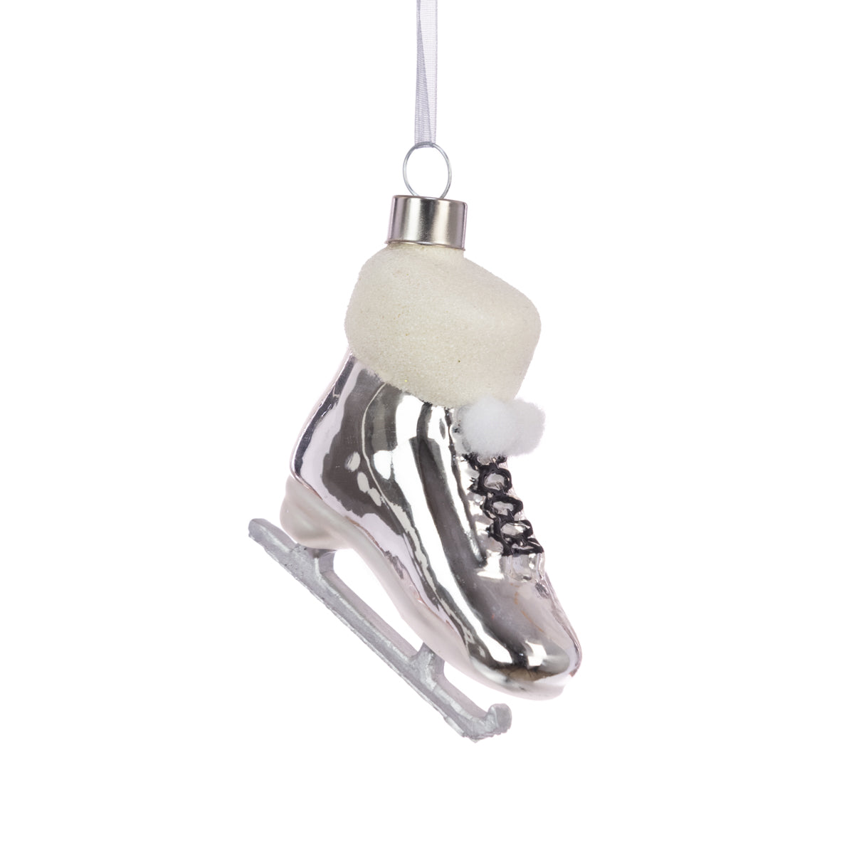 Glass Silver Ice Skate Hanging Christmas Tree Bauble