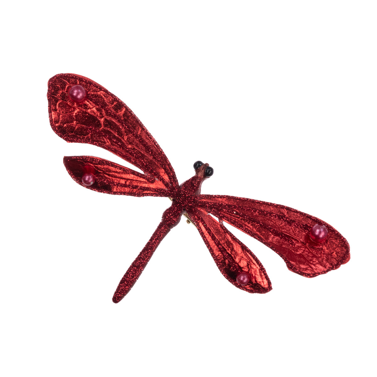 Red Beaded Dragonfly Clip - 14cm