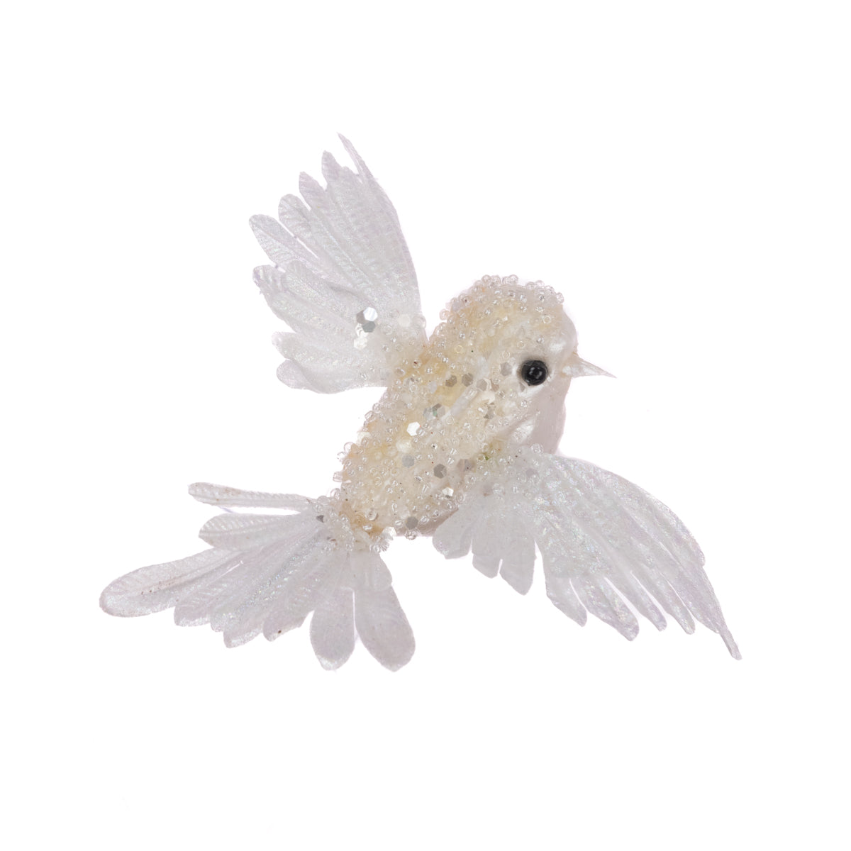 White Beaded Bird Clip - 13cm