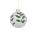 Glass White Madilyn Holly Christmas Bauble - 8cm