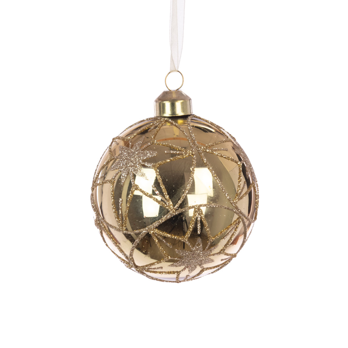 Shiny Gold Glass Floella Christmas Tree Bauble - 8cm