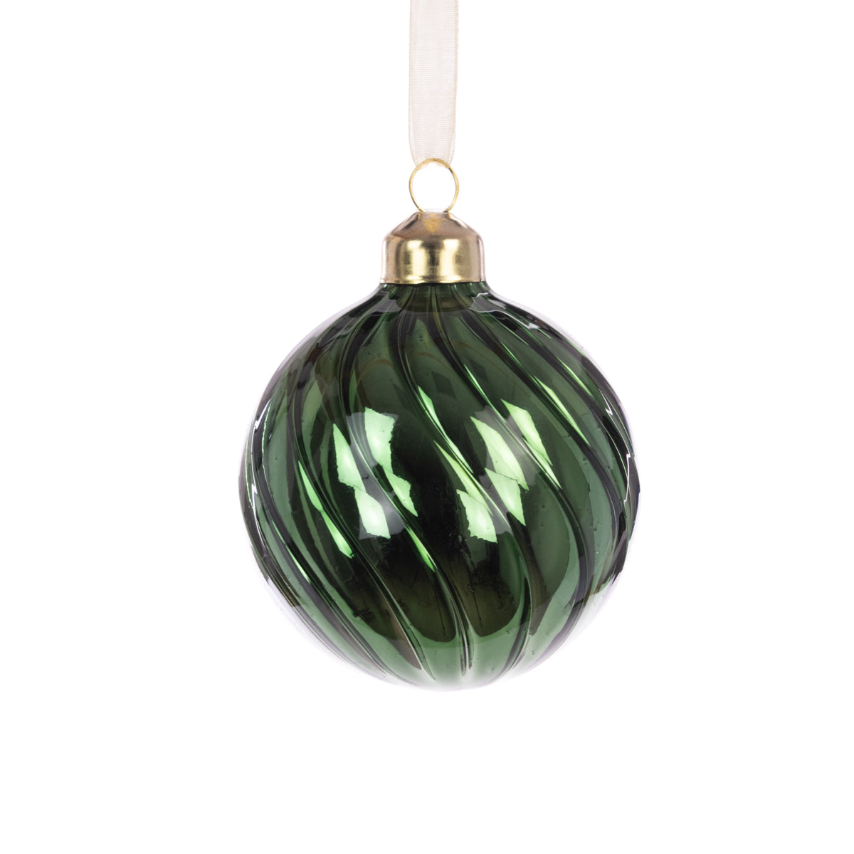 Green Glass Arlette Swirl Christmas Tree Bauble - 8cm