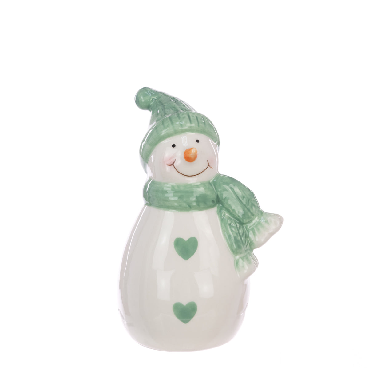 Christmas Sage Green Ceramic Heart Snowman Ornament - 12cm
