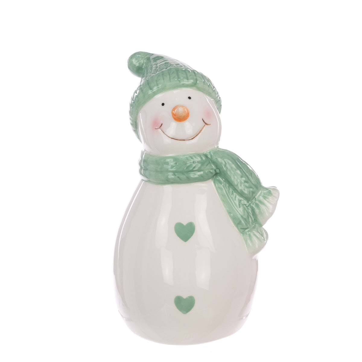 Christmas Sage Green Ceramic Heart Snowman Ornament - 16cm