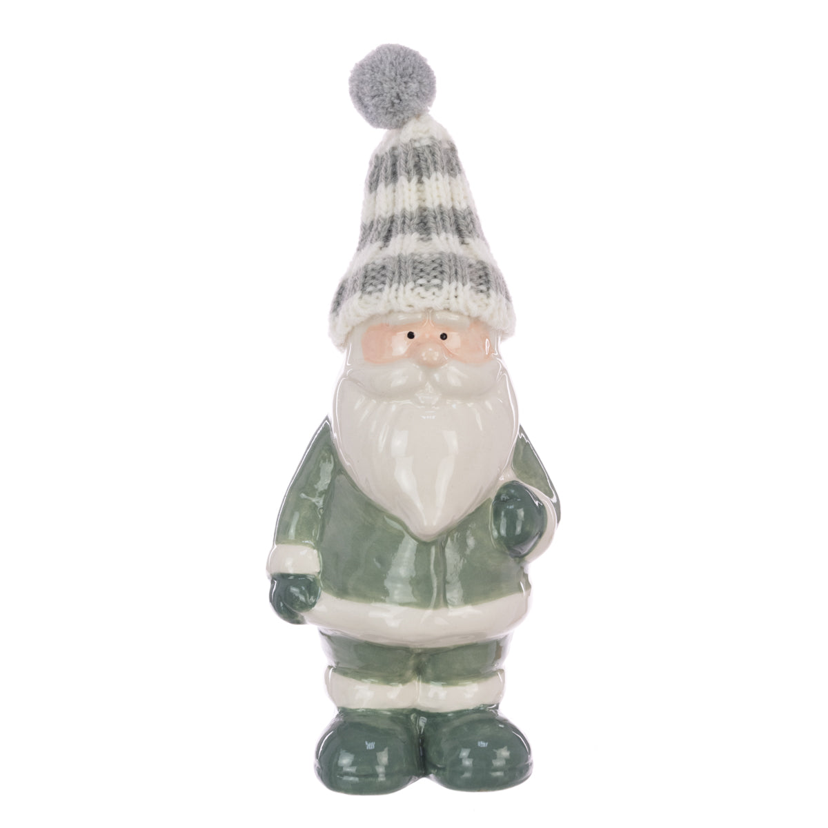 Sage Green Ceramic Santa with Knitted Hat - 17cm