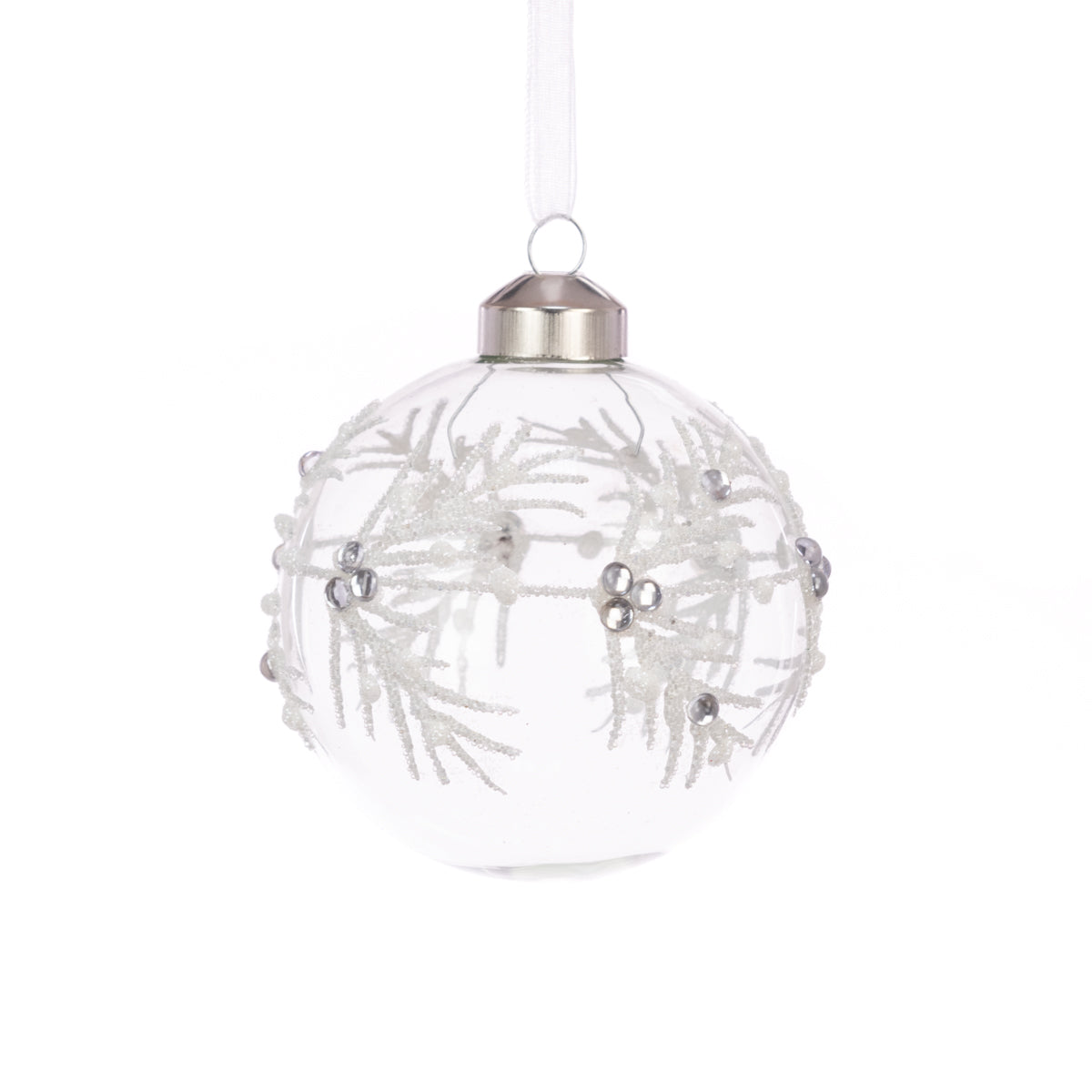White Glass Chantelle Bauble - 8cm