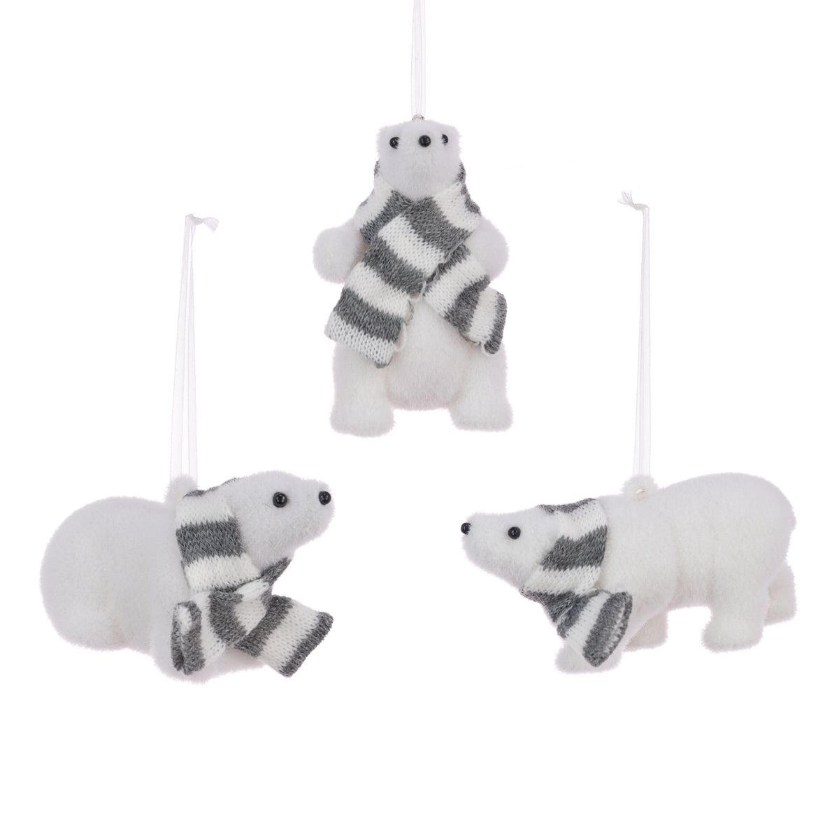 Polar Bear with Grey & White Winter Scarf Christmas Tree Decoration