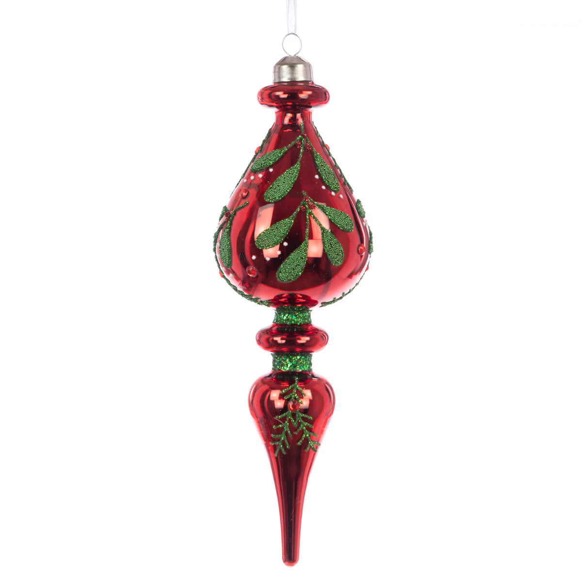 Large Red Glass Rosemary Fancy Finial Christmas Decoration - 22cm