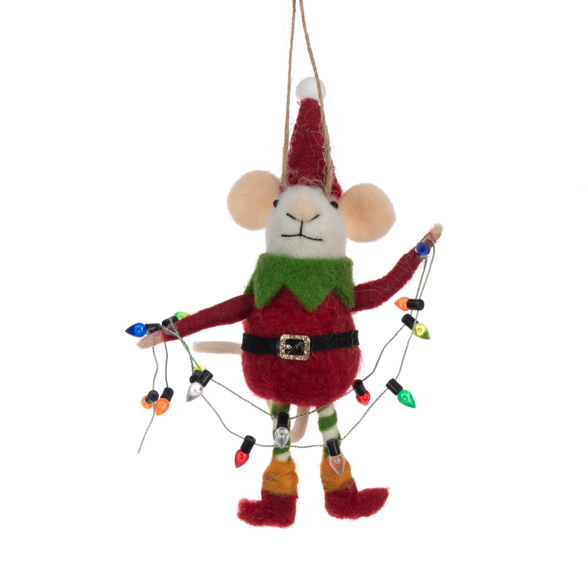 Felt Elf Mouse with Lights Bauble - 15cm