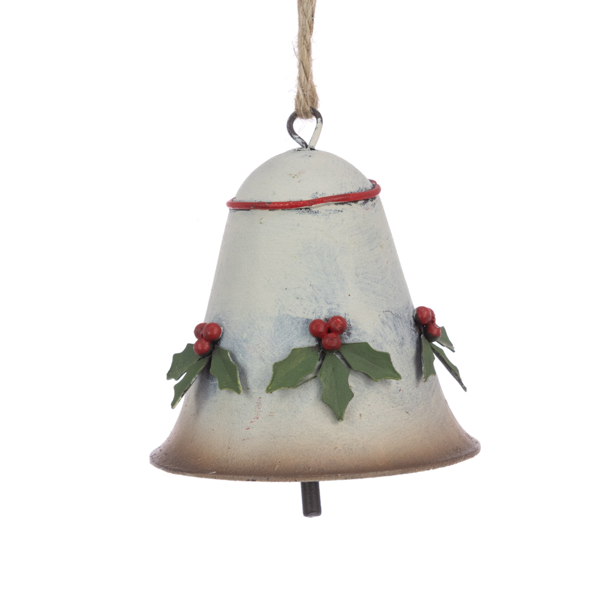 White Metal Christmas Bell With Holly Christmas Decoration