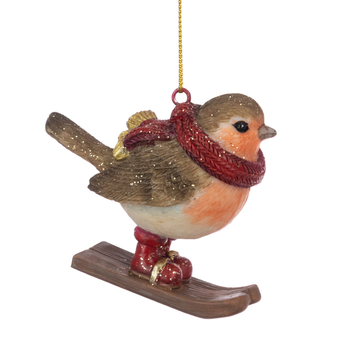 Resin Robin On Ski Hanger Bauble