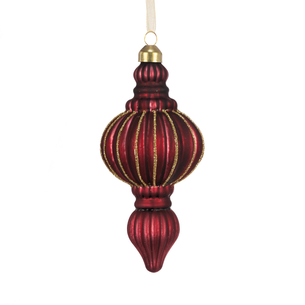 Red/Gold Glitter Finial Glass Bauble - 15cm