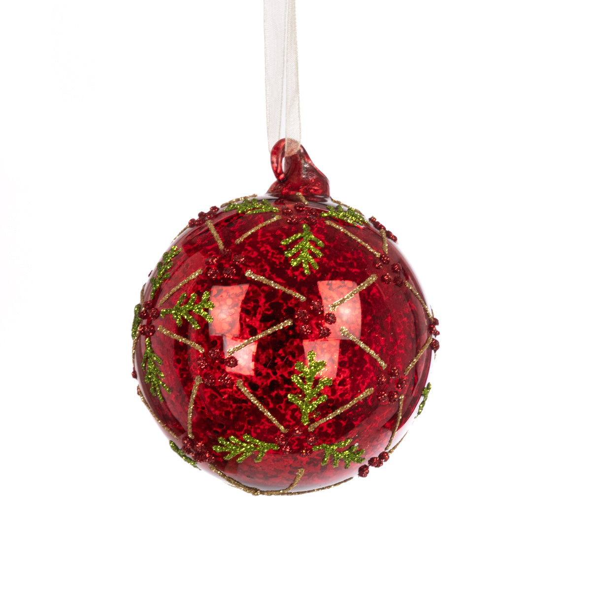 Red Glass Holly Bauble - 8cm
