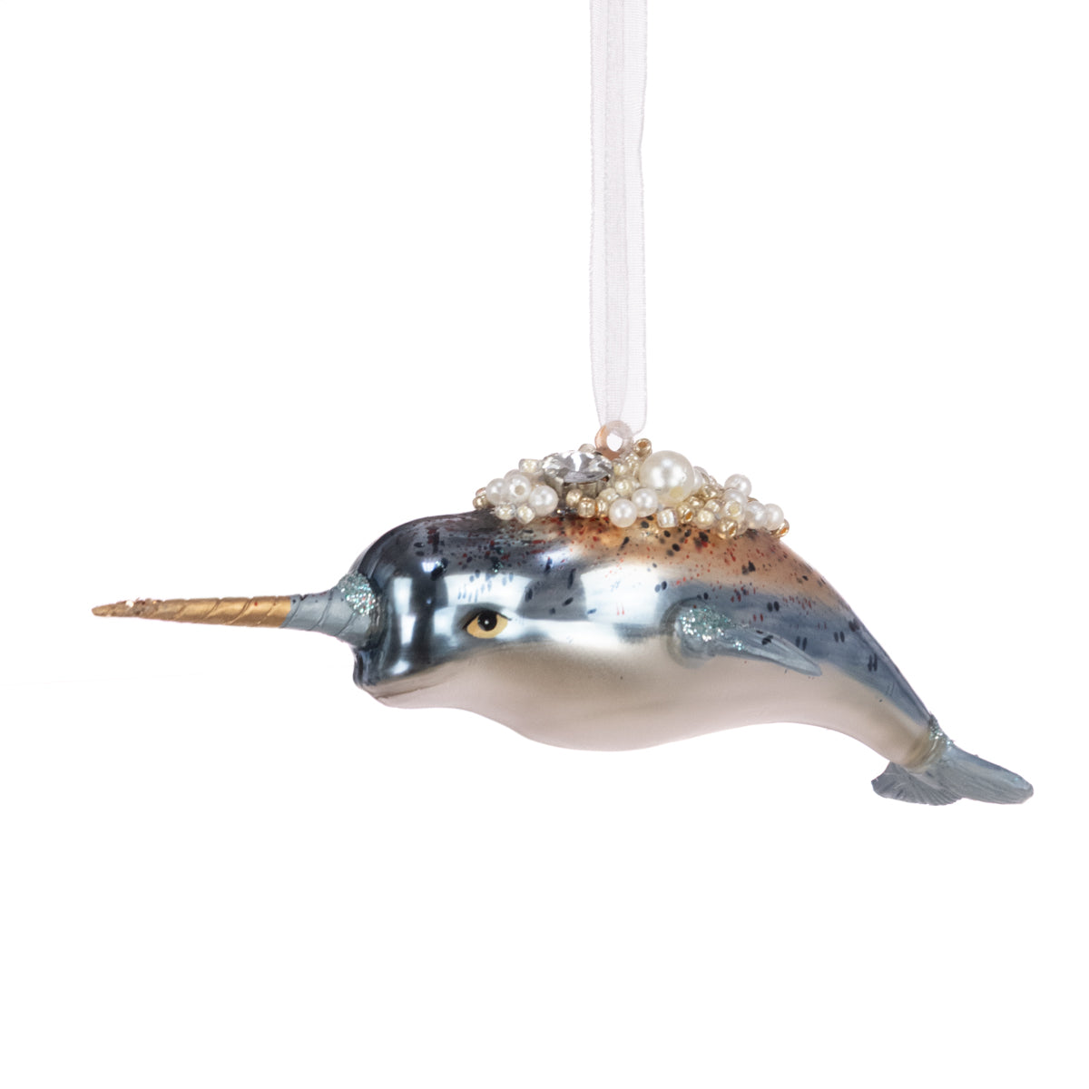 Glass Narwhal Bauble - 15cm