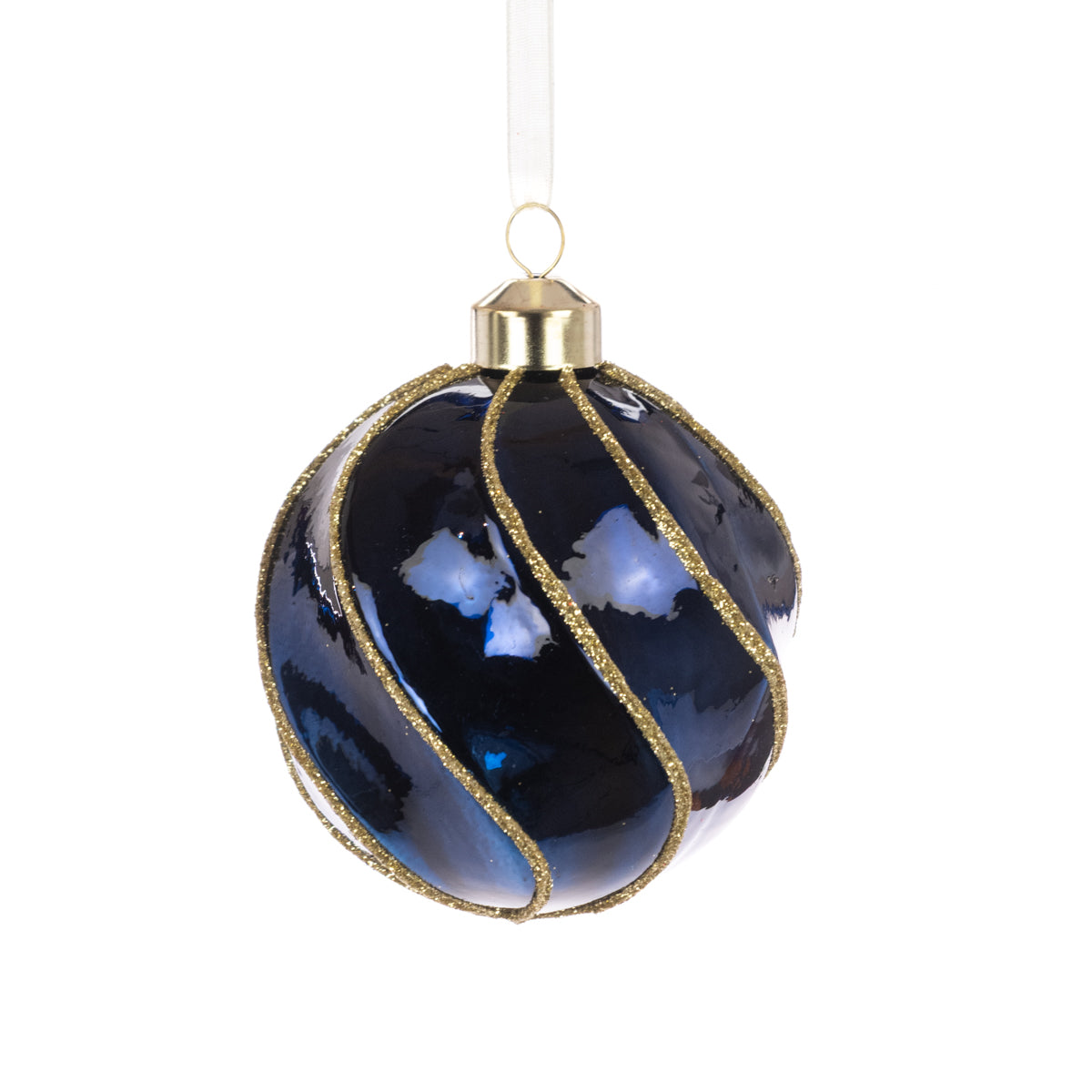 Blue/Gold Glass Catalina Bauble - 8cm