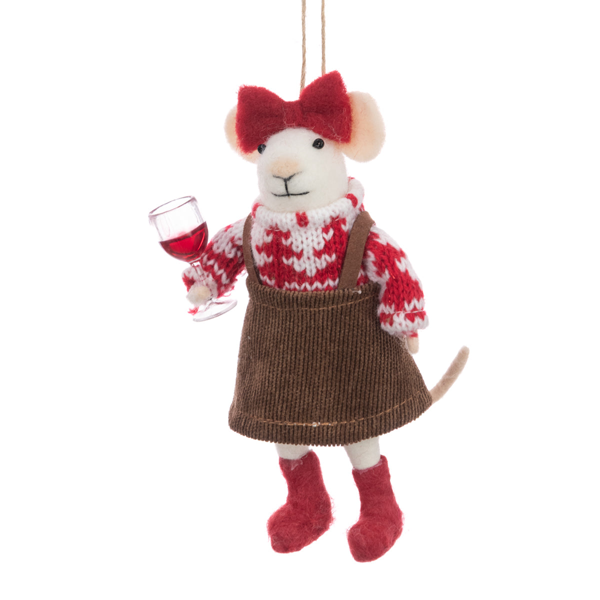 Felt Mrs Mouse with Wine - 13cm