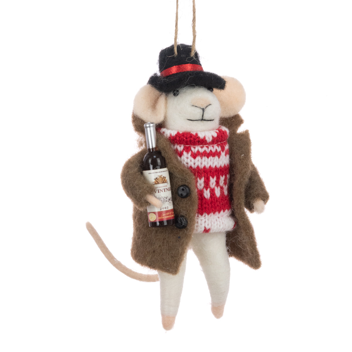 Felt Mr Mouse with Wine - 13cm