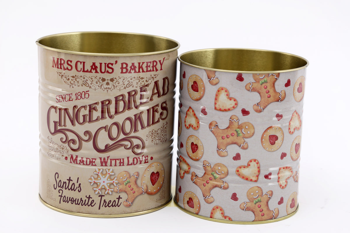 Set of 2 Christmas Gingerbread Bakery Storage Tins