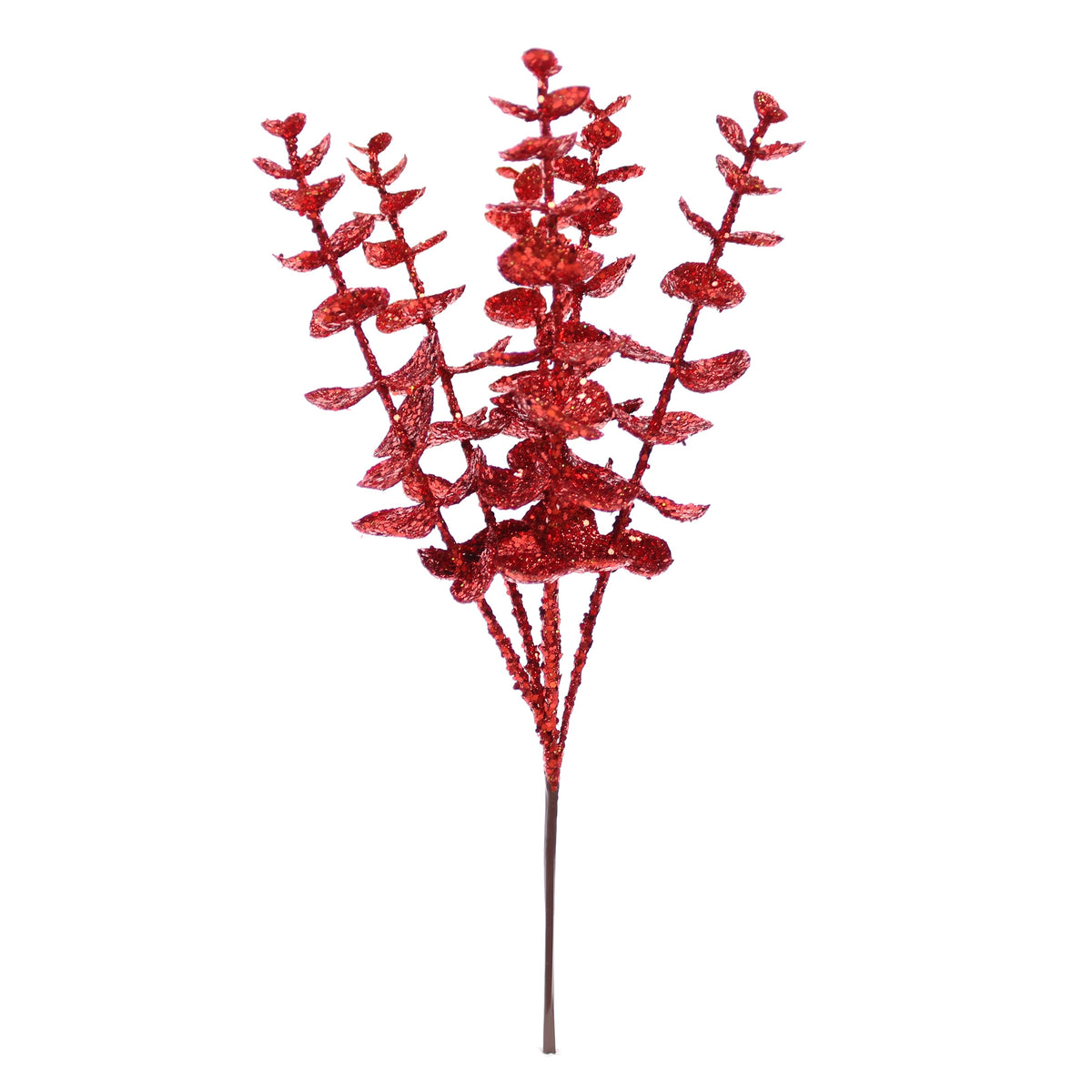 27cm Red Glitter Eucalyptus Pick