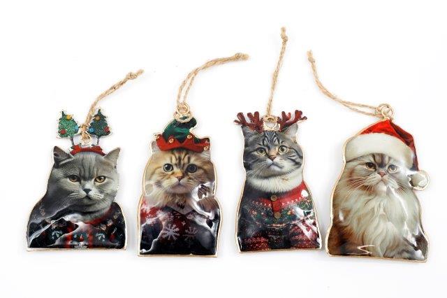 Christmas Cat Single Hanging Decoration 9x10cm