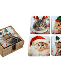 Christmas Cat Enamel Coasters - Set of 4