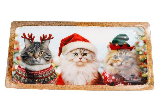 Christmas Cat Enamel Tray 40x19cm