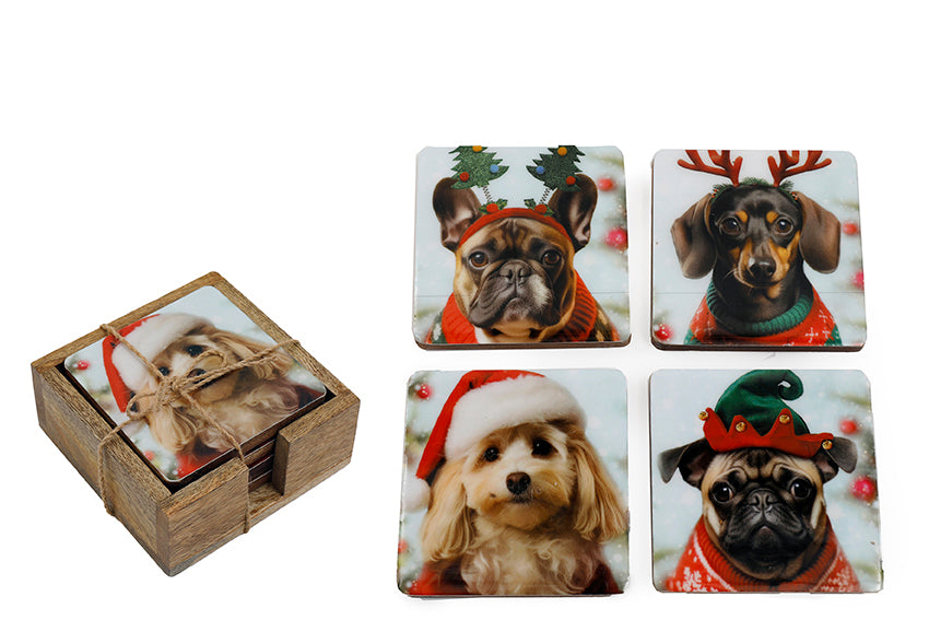 Christmas Dog Enamel Coaster Set of 4