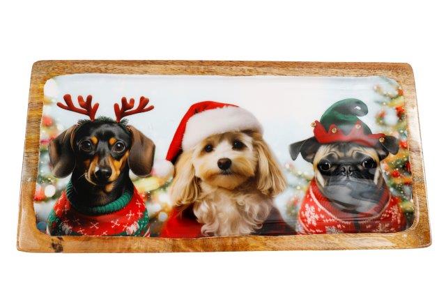 Christmas Dog Enamel Tray 40x19cm