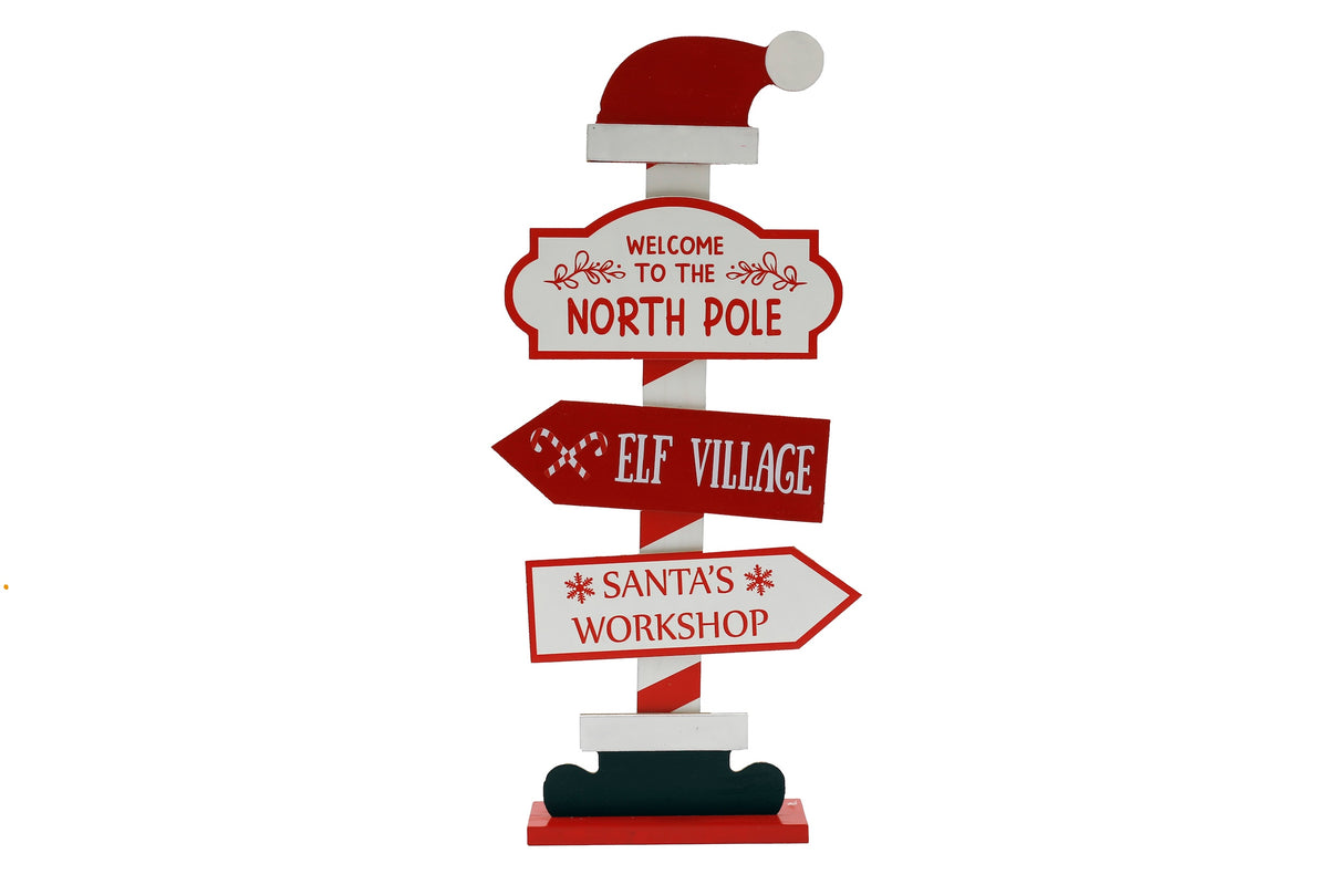 Wooden Welcome to the North Pole Direction Sign