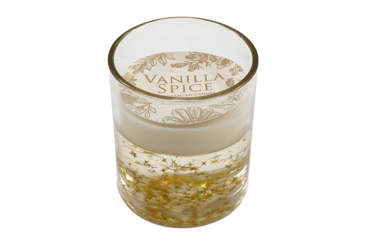 Glass Gold Confetti Jelly Candle - 9cm