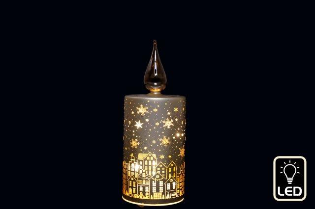 Led Glass Candle City Scene  7.5x19cm