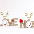 Love or Noel Word Decoration with Red & White Wooly Hat & Reindeer Antlers - 20cm