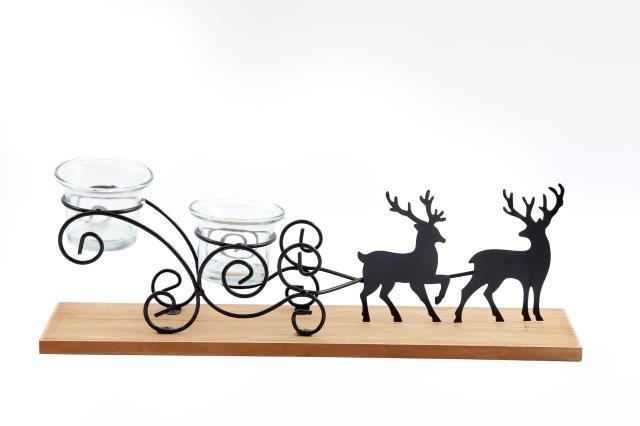 Reindeer with Sleigh Two Candle Tealight Holder - 35cm