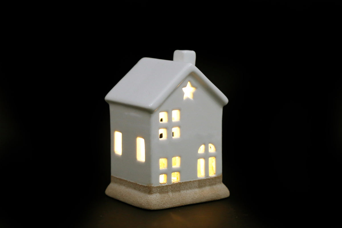 White Ceramic LED House Decoration - 12cm