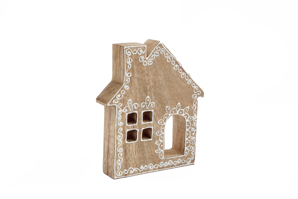 Wooden Iced Christmas House Decoration - 14cm