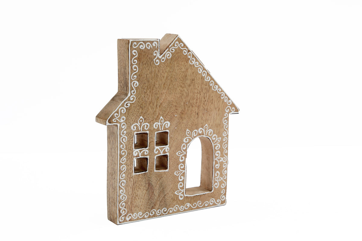 Wooden Iced Christmas House Decoration - 20cm