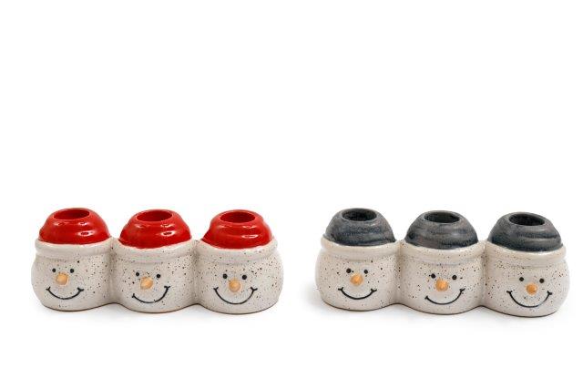 Snowmen Head Triple Candle Holder - 17.7cm