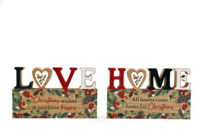 Wooden Word Decoration Love or Home Design 20x12cm