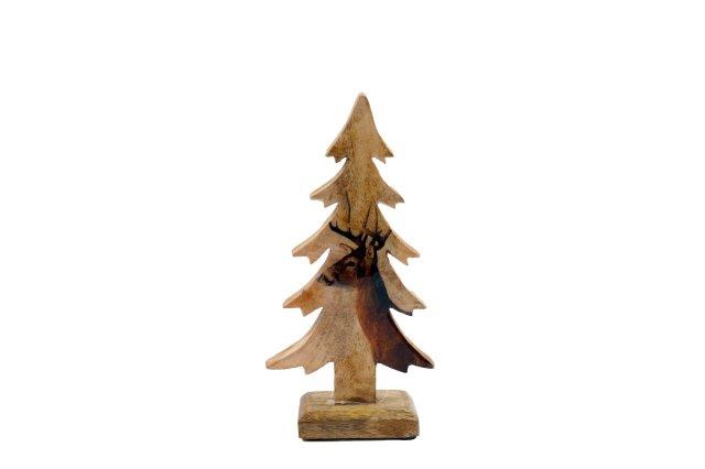 Wooden Christmas Tree with Deer Detail 22cm