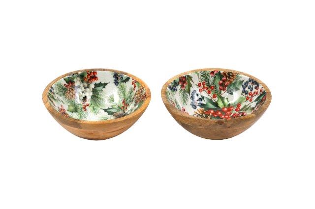 Wooden Christmas Enamel Bowl 17.5cm