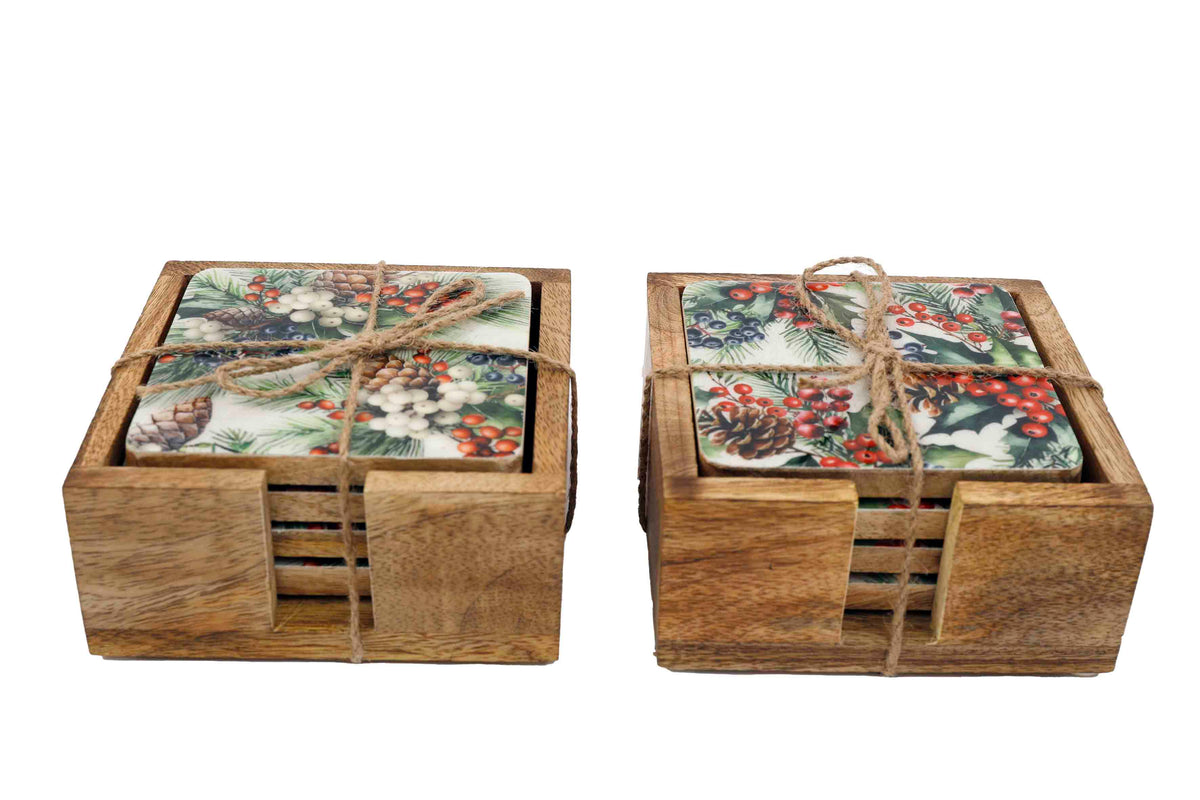 Wooden Berry Enamel Coasters Set of 4
