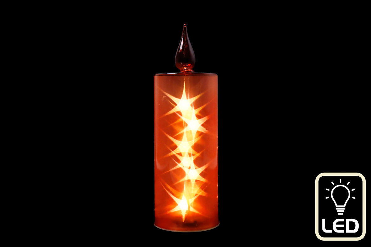 Red Glass Holographic Effect Battery Operated LED Candle - 27cm