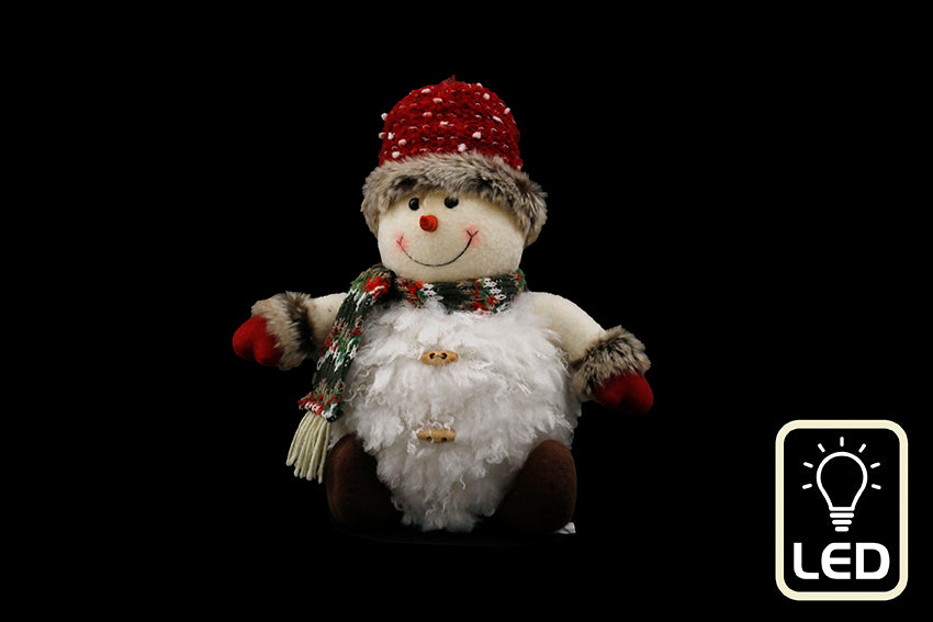 Sitting Light Up LED Snowman with Winter Clothes - 46cm