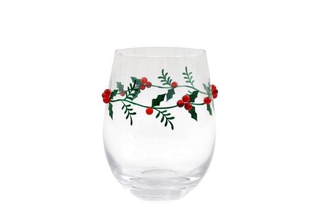 Christmas Red Berry Glass Tumbler 12cm