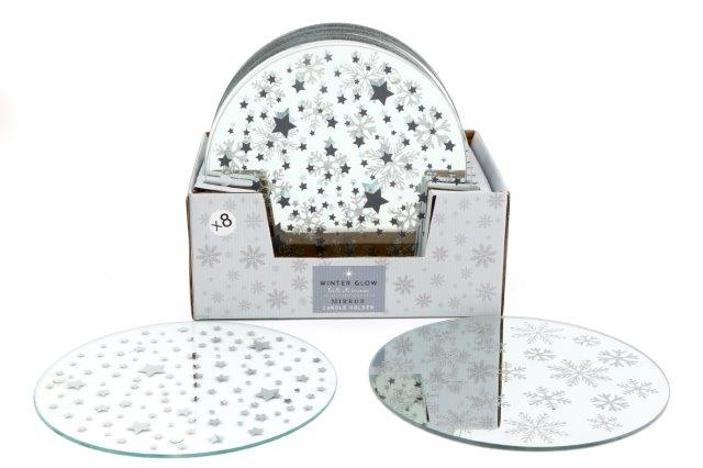 Mirror Candle Plate - Snowflake or Star Design 20cm